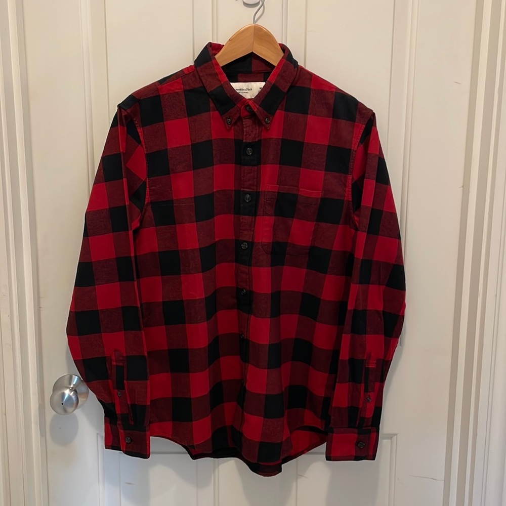 Mens Abercrombie Soft AF Flannel Medium red and black